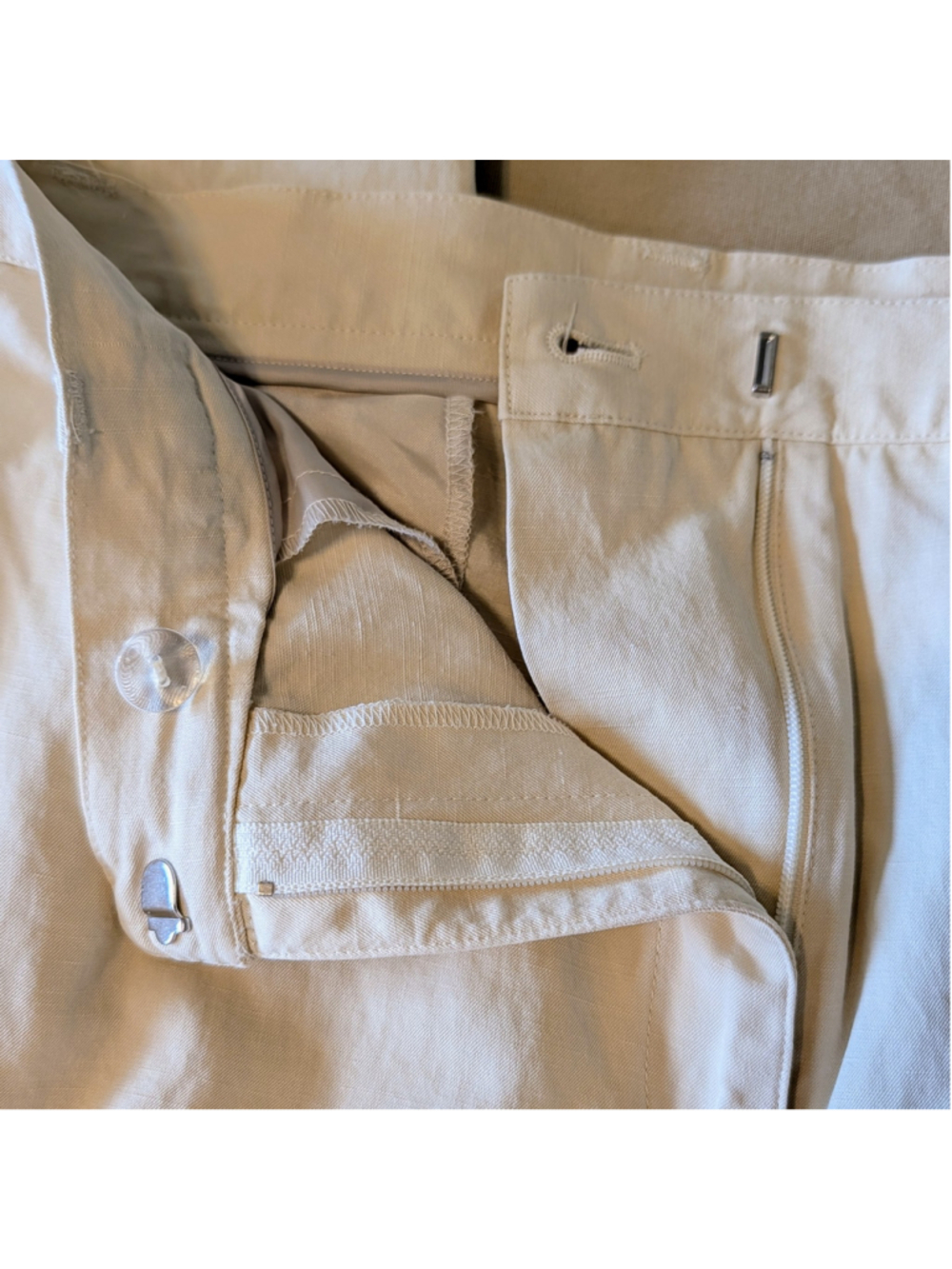 Liz Claiborne LizGolf Silk Linen Pants Beige Straight Leg Minimal Quiet Luxury - Picture 8 of 12